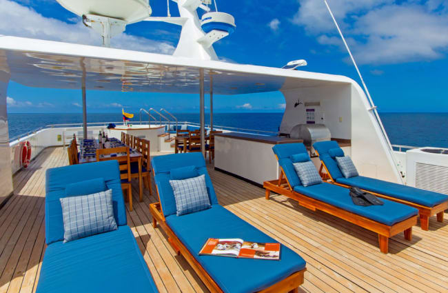 Sun loungers onboard the ship