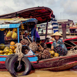 A boat with goods on the river